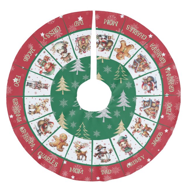 Jupon De Sapin En Polyester Brossé Famille de Noël (Devant)