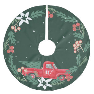 Jupon De Sapin En Polyester Brossé Famille de Noël Vintage Camion rouge