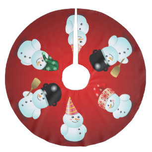 Jupon De Sapin En Polyester Brossé Famille mignonne des bonhommes de neige