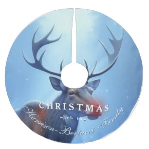 Jupon De Sapin En Polyester Brossé Famille Renne de Noël Pays des Merveilles d'Hiver