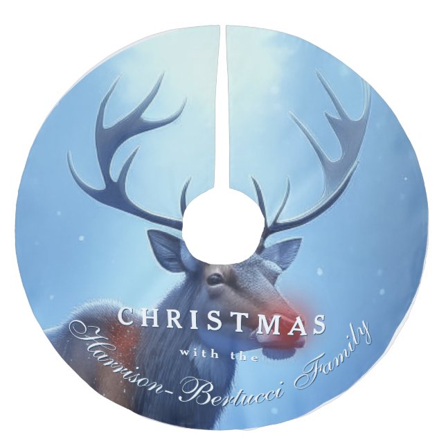 Jupon De Sapin En Polyester Brossé Family Christmas Reindeer Winter Wonderland  (Devant)