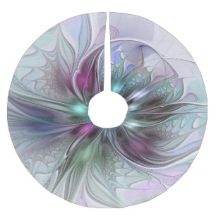 Jupon De Sapin En Polyester Brossé Fantaisie Abstraite Moderne Fleur Fractale Colorée