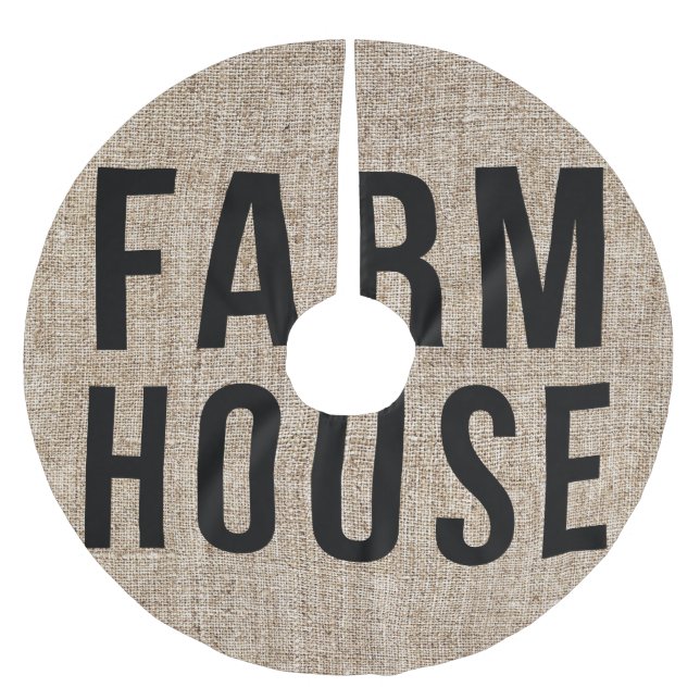 Jupon De Sapin En Polyester Brossé FARMHOUSE Lettre noire Toile de jute rustique (Devant)