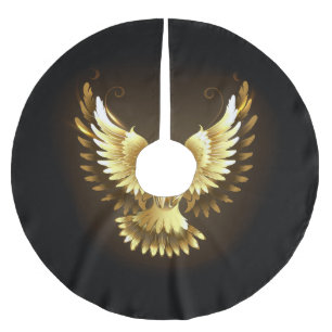 Jupon De Sapin En Polyester Brossé Faux Gold Foil Peace Dove en noir