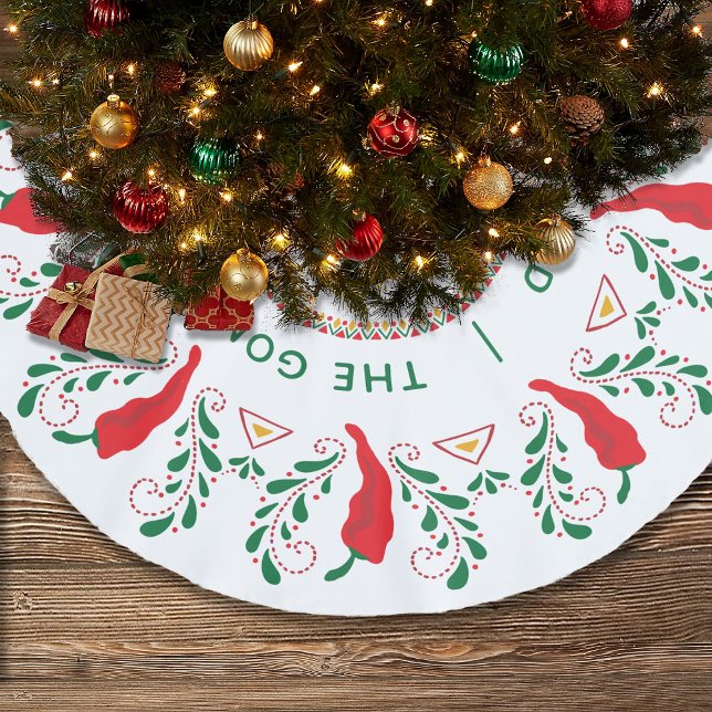 Jupon De Sapin En Polyester Brossé Feliz Navidad Red Chile Pepper (Créateur téléchargé)