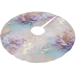 Jupon De Sapin En Polyester Brossé Féminin floral bleu violet et or