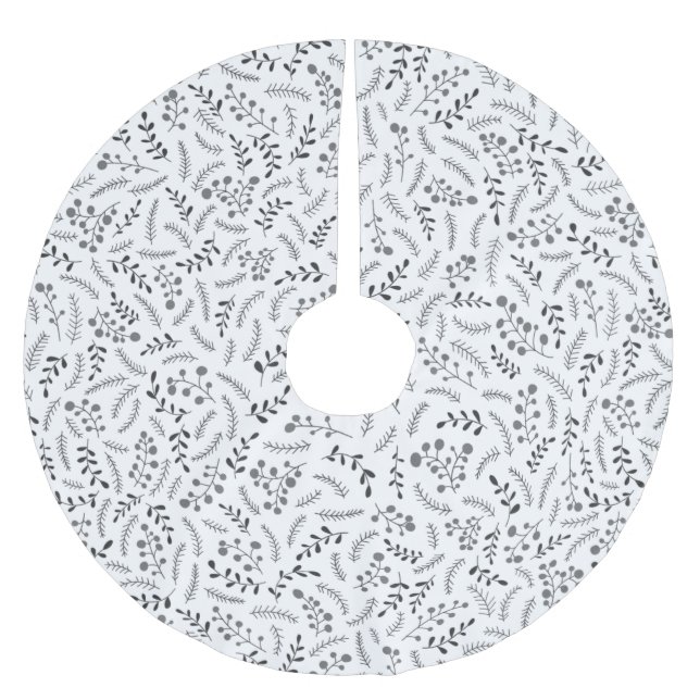 Jupon De Sapin En Polyester Brossé Ferme gris foncé blanc rustique feuillage motif (Devant)