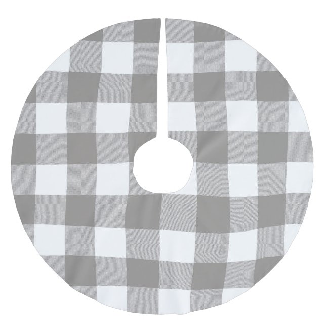 Jupon De Sapin En Polyester Brossé Ferme Rustique Gris & Blanc Buffalo Plaid Carré (Devant)