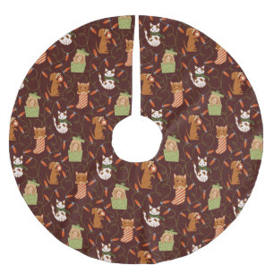 Jupon De Sapin En Polyester Brossé Festif Chien de Chat Lumières de Noël Rouge