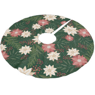 Jupon De Sapin En Polyester Brossé Festif de Noël Floral Poinsettia, Pine & Berry