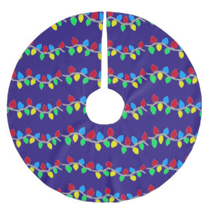 Jupon De Sapin En Polyester Brossé Festif des lumières à cordes de Noël en bleu