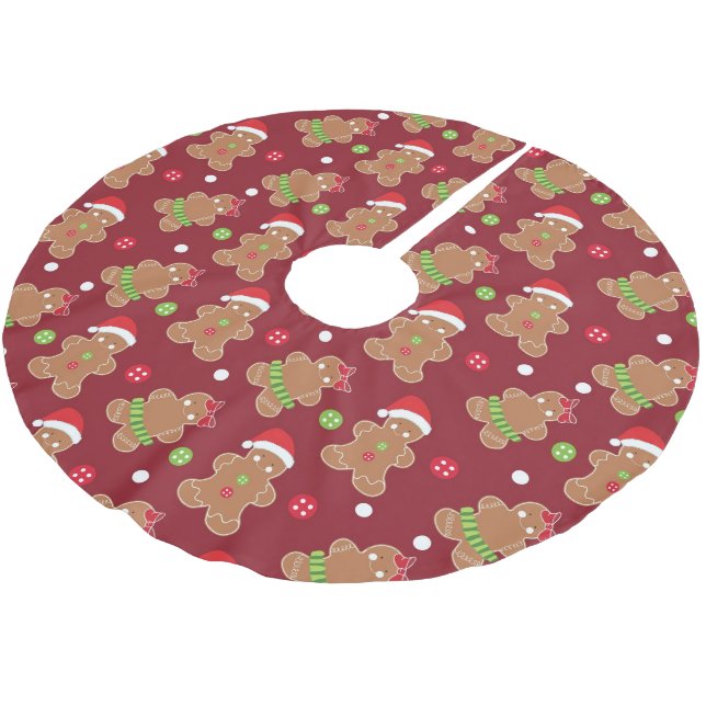 Jupon De Sapin En Polyester Brossé Festif pain d'épices Motif de biscuits (Angle)