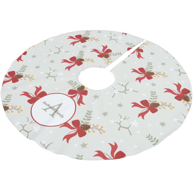 Jupon De Sapin En Polyester Brossé Festif Red Bows Noël Famille Monogramme (Angle)