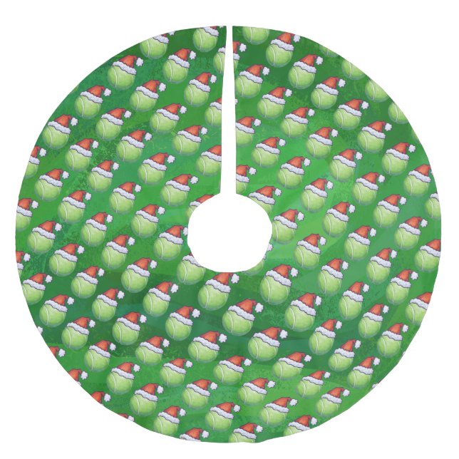 Jupon De Sapin En Polyester Brossé Festif Tennis Ball Motif Noël Vert (Devant)