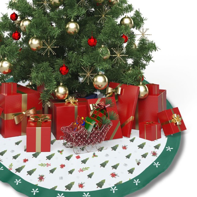 Jupon De Sapin En Polyester Brossé Festif Vert Aquarelle Pine Arbres Holly Vacances (Créateur téléchargé)