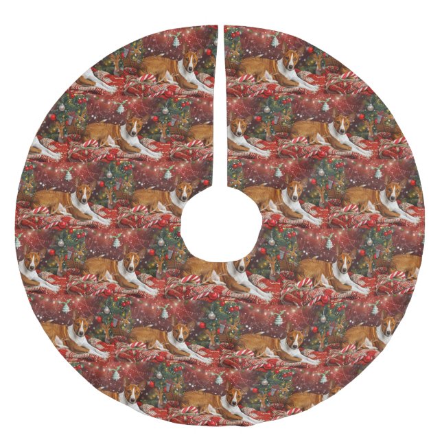 Jupon De Sapin En Polyester Brossé Festival de Noël de Chien Basenji (Devant)