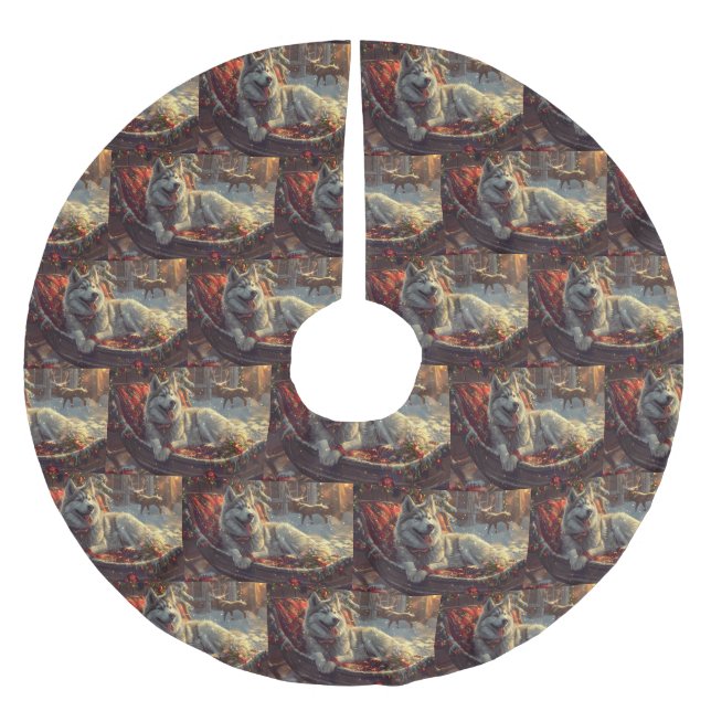 Jupon De Sapin En Polyester Brossé Festive de Noël de chien laphund finlandais (Devant)