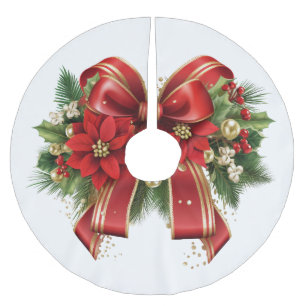 Jupon De Sapin En Polyester Brossé Festive de Noël rouge et or