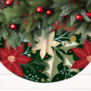 Jupon De Sapin En Polyester Brossé Festive Poinsettia et Holly Christmas