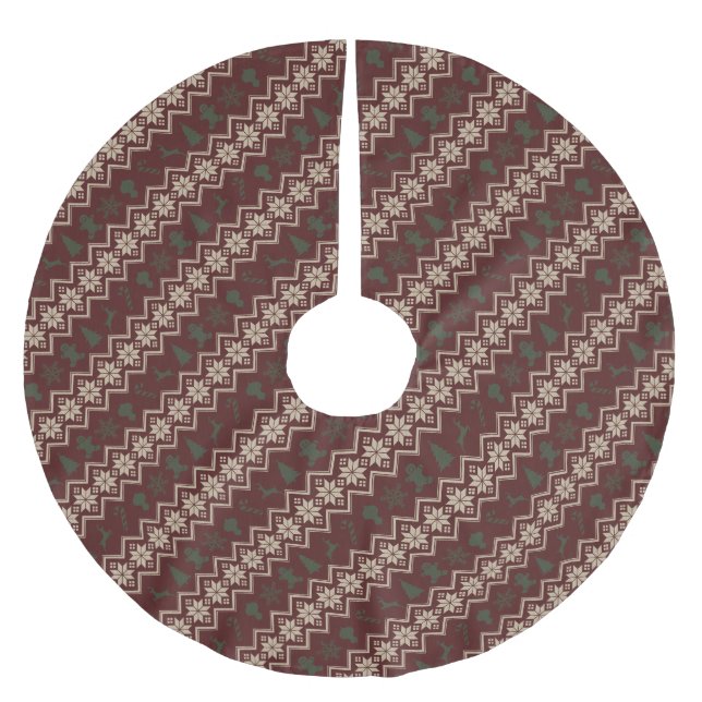 Jupon De Sapin En Polyester Brossé Festive Rouge, Vert & Crème Cosy Motif de Noël (Devant)