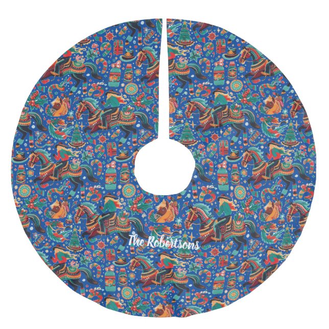 Jupon De Sapin En Polyester Brossé Festive Western Cowgirl Blue Noël (Devant)