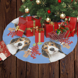 Jupon De Sapin En Polyester Brossé Festivités de chiens beagles Noël Bleu