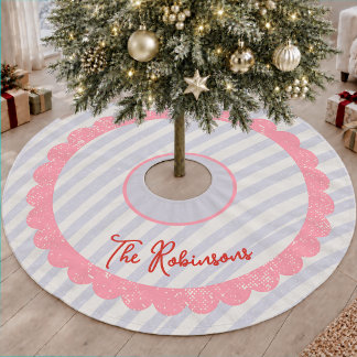 Jupon De Sapin En Polyester Brossé Fête de Noël Bleu Rose Fantaisiste Doodle