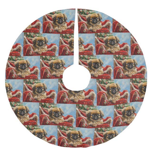 Jupon De Sapin En Polyester Brossé Fête de Noël des chiens de Pékin (Devant)