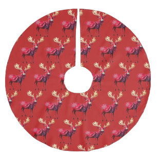 Jupon De Sapin En Polyester Brossé Fête de Noël Renne Rouge Vacances d'Hiver