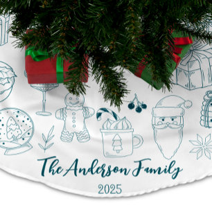 Jupon De Sapin En Polyester Brossé Fête fantaisiste de doodle de vacances