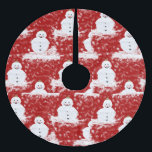 Jupon De Sapin En Polyester Brossé Fêtes de Noël de Snowman blanc rouge<br><div class="desc">Festif et amusant bonhomme de neige de Noël contre un arrière - plan rouge rempli de neige.</div>