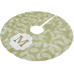 Jupon De Sapin En Polyester Brossé Feuille verte Foli floral Monogramme Arbre initial