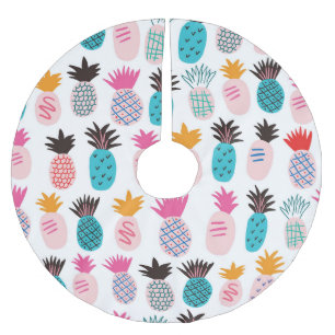 Jupon De Sapin En Polyester Brossé Feuilles colorés d'ananas, doodle tropical.
