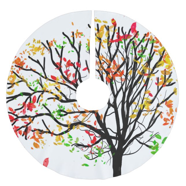 Jupon De Sapin En Polyester Brossé Feuilles d'automne sur silhouette (Devant)