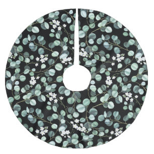 Jupon De Sapin En Polyester Brossé Feuilles de l'Eucalyptus : Motif de fleurs blanche
