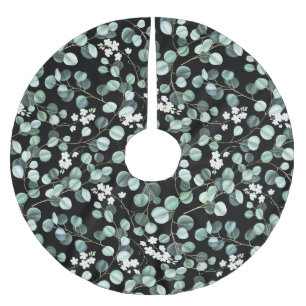 Jupon De Sapin En Polyester Brossé Feuilles de l'Eucalyptus : Motif de fleurs blanche
