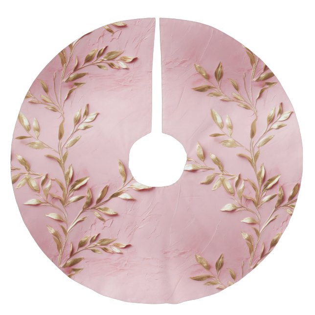 Jupon De Sapin En Polyester Brossé Feuilles d'or rose (Devant)