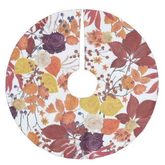 Jupon De Sapin En Polyester Brossé Feuilles et Roses de l'automne