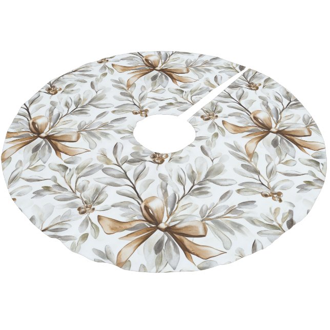 Jupon De Sapin En Polyester Brossé Feuilles Florales en Pain d'Épice Noël (Angle)