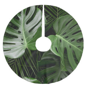 Jupon De Sapin En Polyester Brossé Feuilles Monstera, aménagement tropical de luxe.