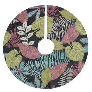 Jupon De Sapin En Polyester Brossé Feuilles sombres tropicaux : Motif textile