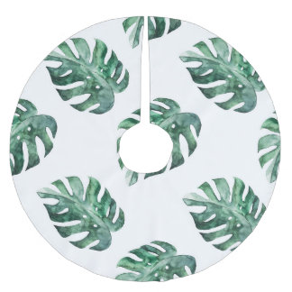Jupon De Sapin En Polyester Brossé Feuilles tropicales vertes, motif aquarelle