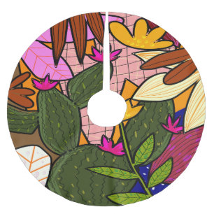 Jupon De Sapin En Polyester Brossé feuilles tropicaux Abstraits et fleurs