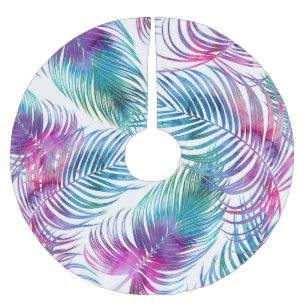 Jupon De Sapin En Polyester Brossé Feuilles tropicaux de palmiers, aquarelle motifs f