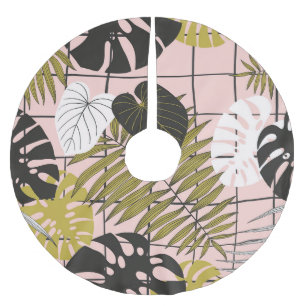 Jupon De Sapin En Polyester Brossé Feuilles tropicaux, fleurs, motif peint à la main.