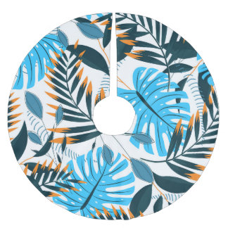 Jupon De Sapin En Polyester Brossé Feuilles tropicaux Motif blanc brillant