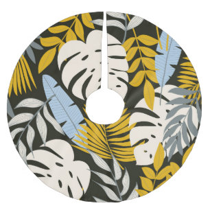 Jupon De Sapin En Polyester Brossé Feuilles tropicaux : motif vintage foncé.