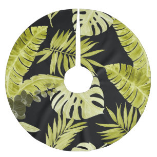 Jupon De Sapin En Polyester Brossé Feuilles tropicaux, orchidées, motif aquarelle.
