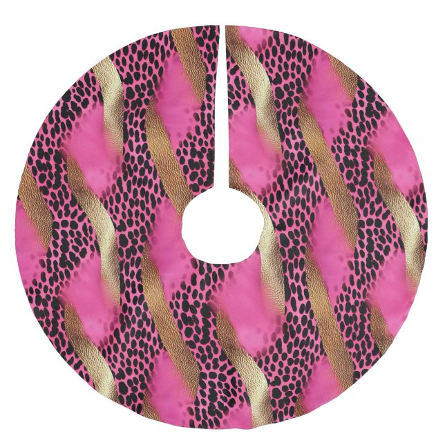 Jupon De Sapin En Polyester Brossé Fille Pink Glam Gold Leopard Noël (Devant)