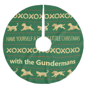 Jupon De Sapin En Polyester Brossé Fils de chien de chat en or Noël